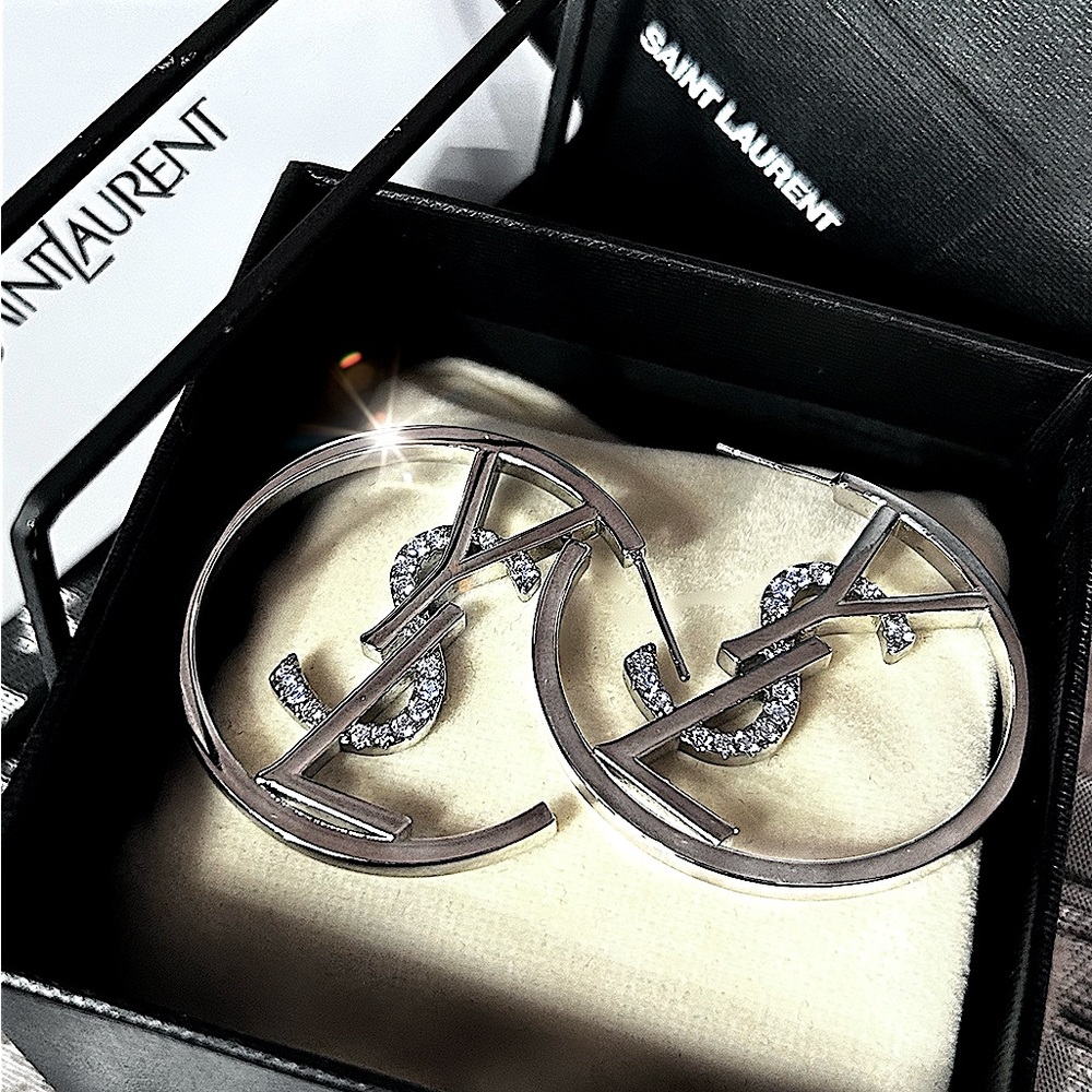 Authentic YSL Monogram Hoop Earring Set - Picture 7 of 12